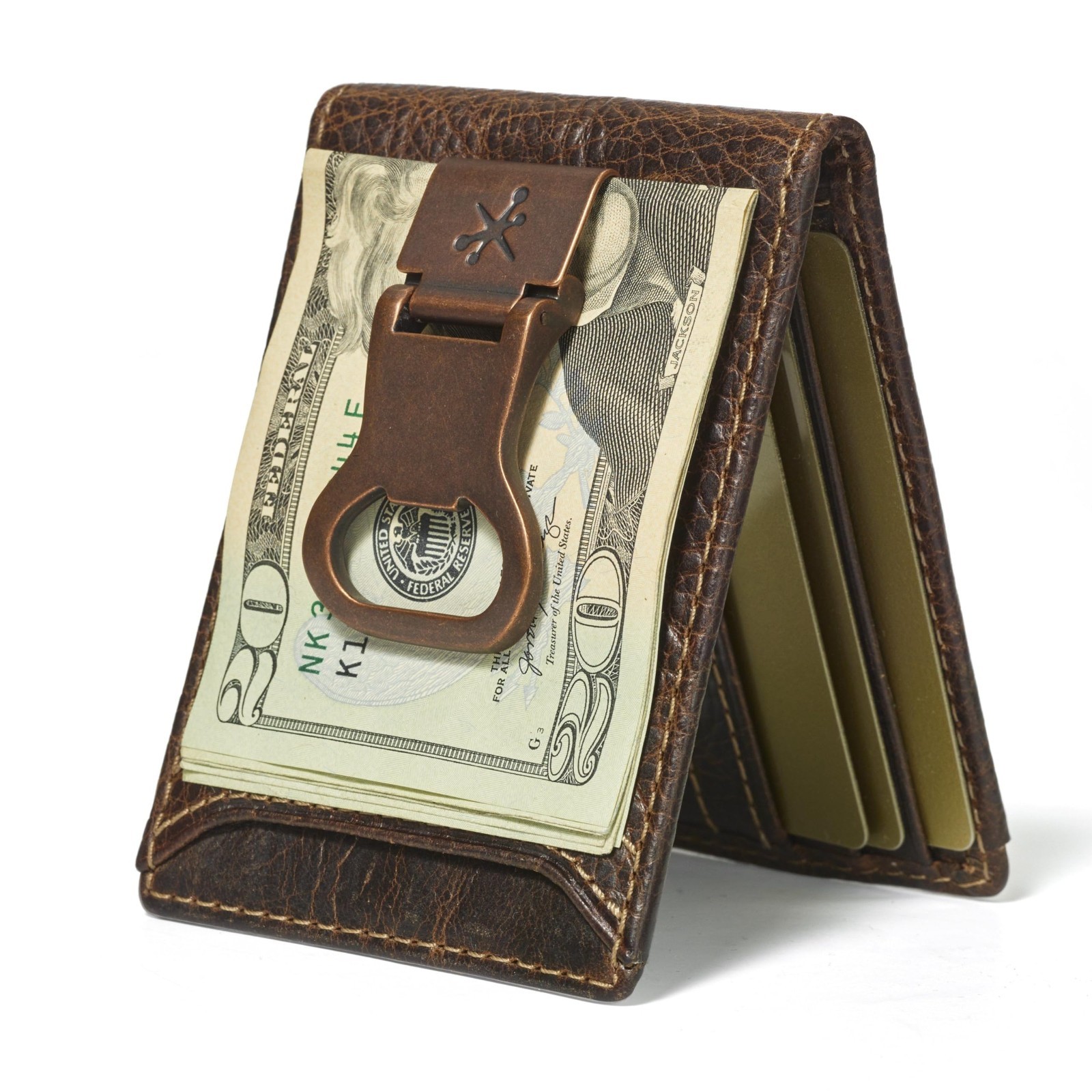Slim Bifold Money Clip Wallet for Men – Full Grain Leather, Bottle Opener, ID Wi