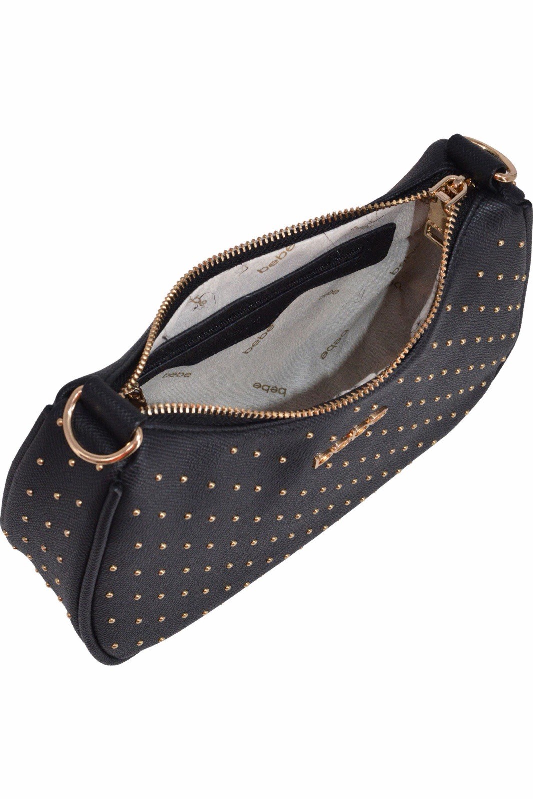 bebe Sagan Studded Crossbody Bag with Zip Pouch in black, brand new with tags