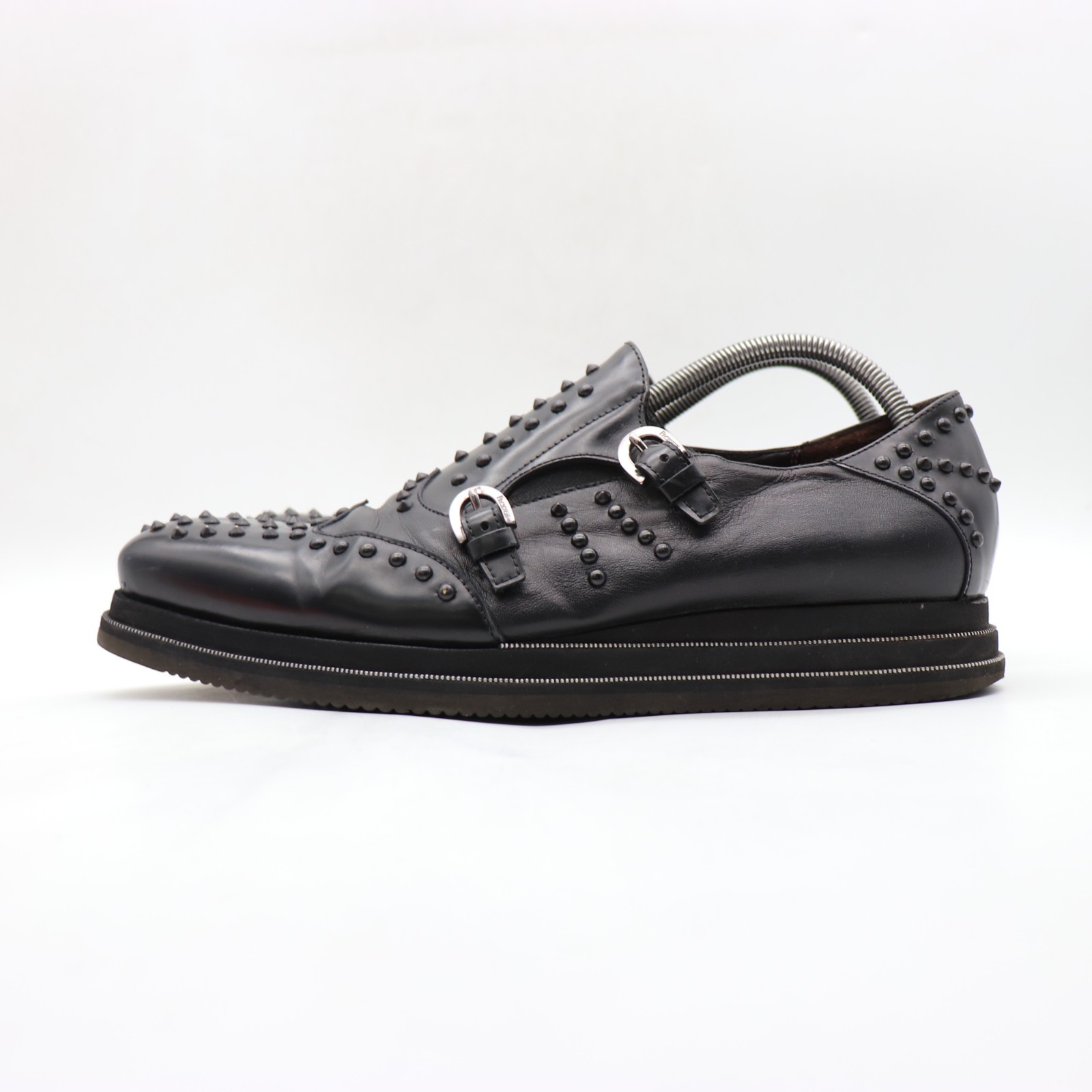 Cesare Paciotti Double Monk Men’s Size UK 8 US 9 Black Leather Studded
