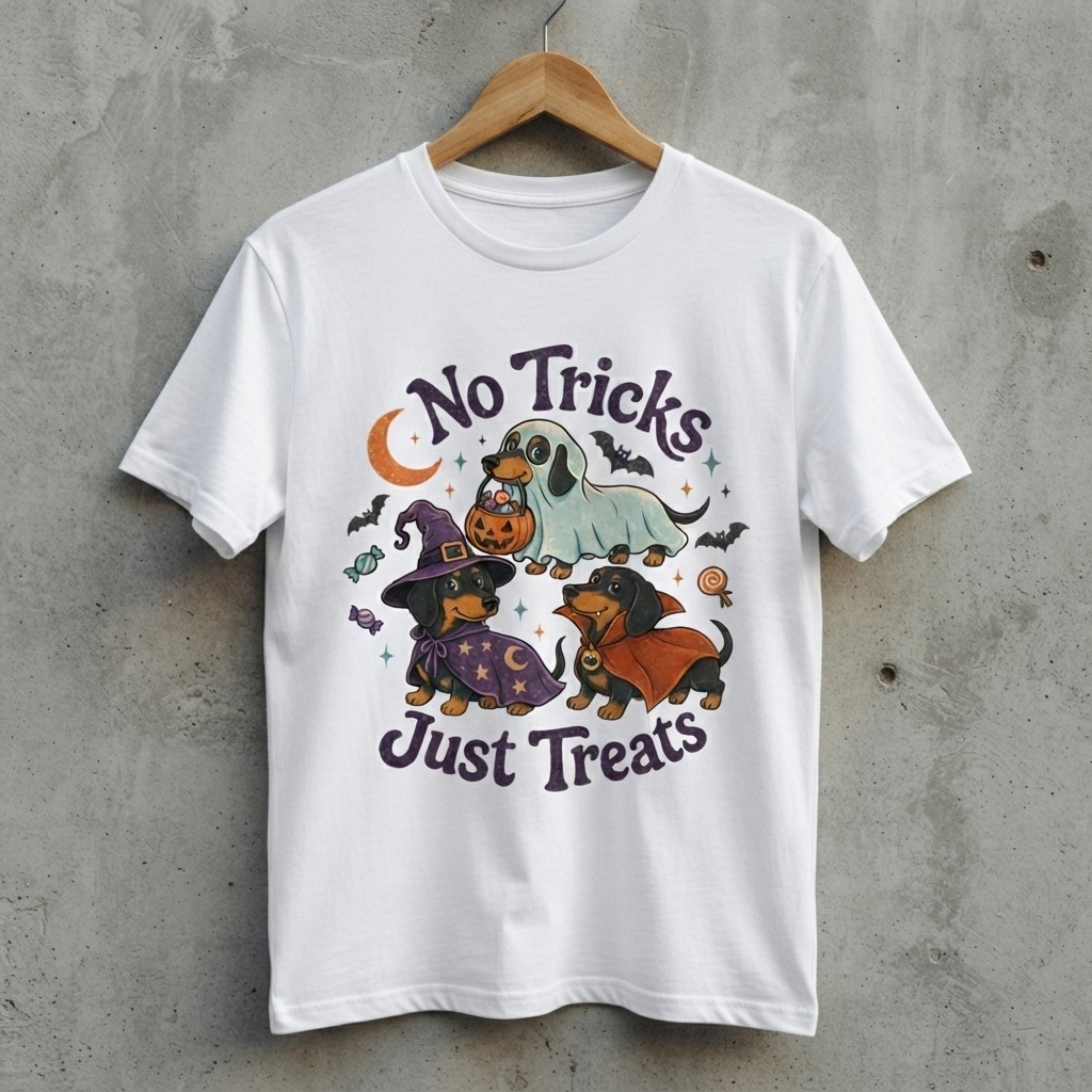 No Tricks Just Treats Dachshund Halloween Shirt, Cute Wiener Dog Costume Tee