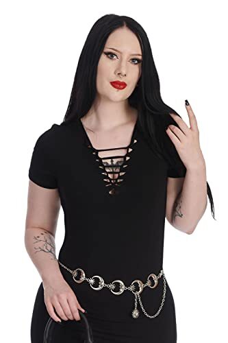 Lost Queen Crescent Moon and Star Silver Chain Belt Alternative Adjustable