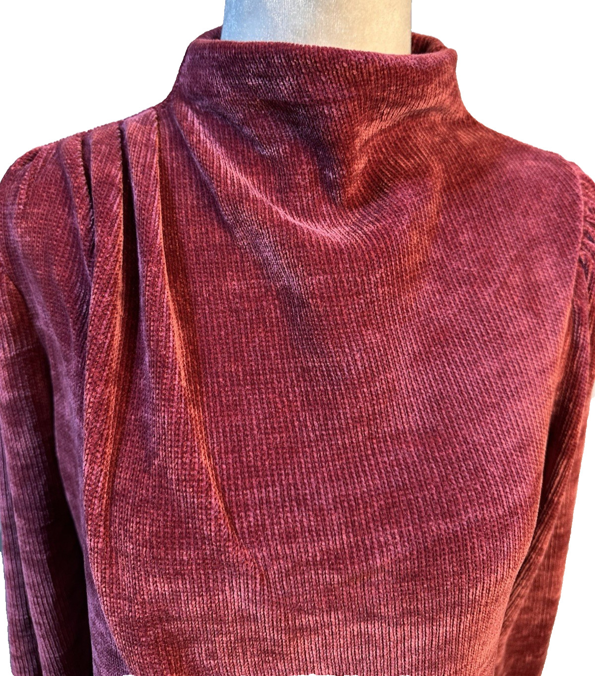 Express NWT Maroon Chenille Pullover with one side shoulder pleating Size S