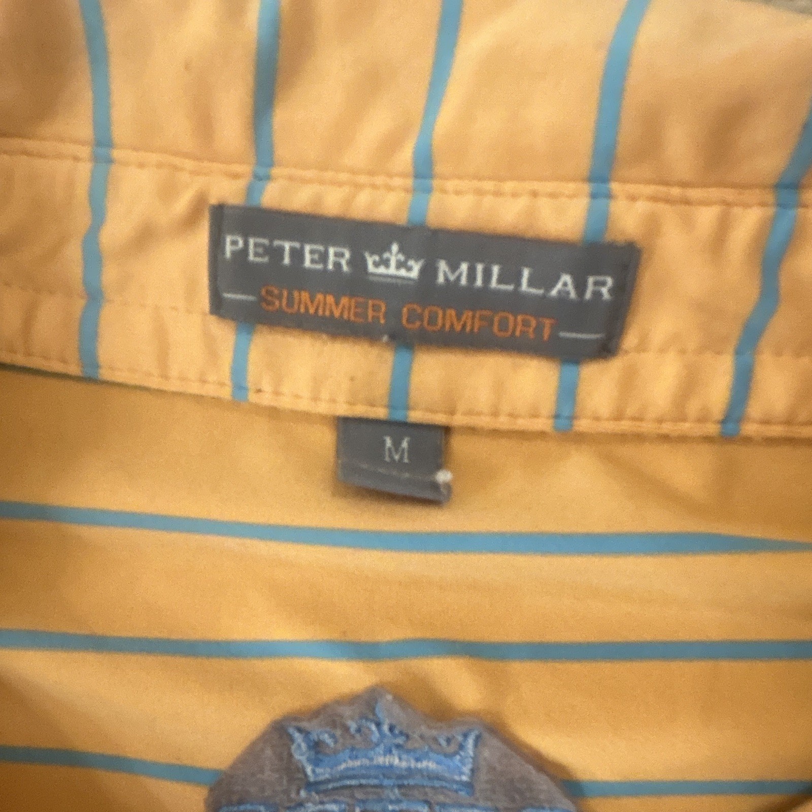 Peter Millar Summer Comfort Men’s Polo Shirt M Orange/Blue Striped Short Sleeve