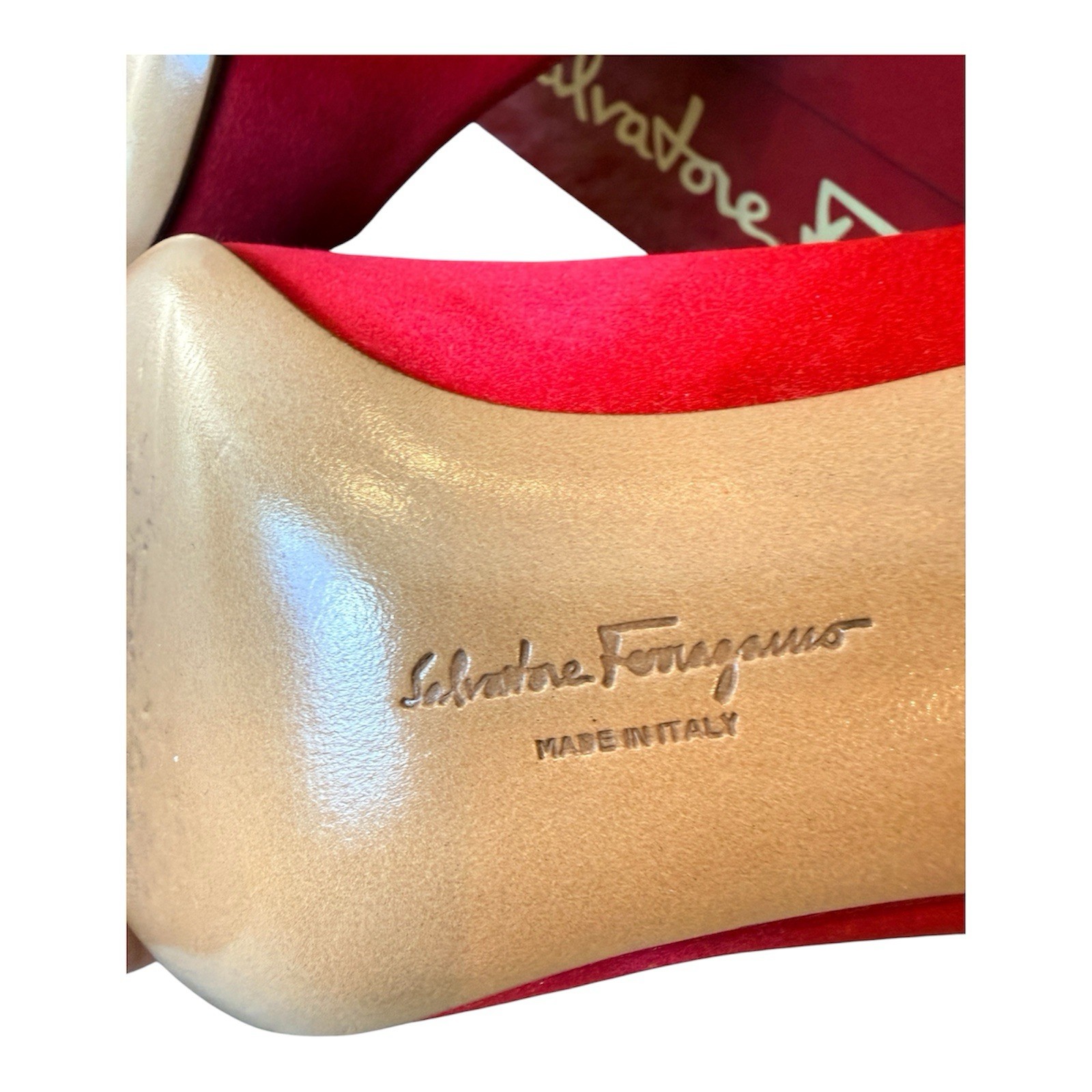 Vintage 1960s Salvatore Ferragamo Red Satin Pumps Heels 8.5 Made in Italy RARE