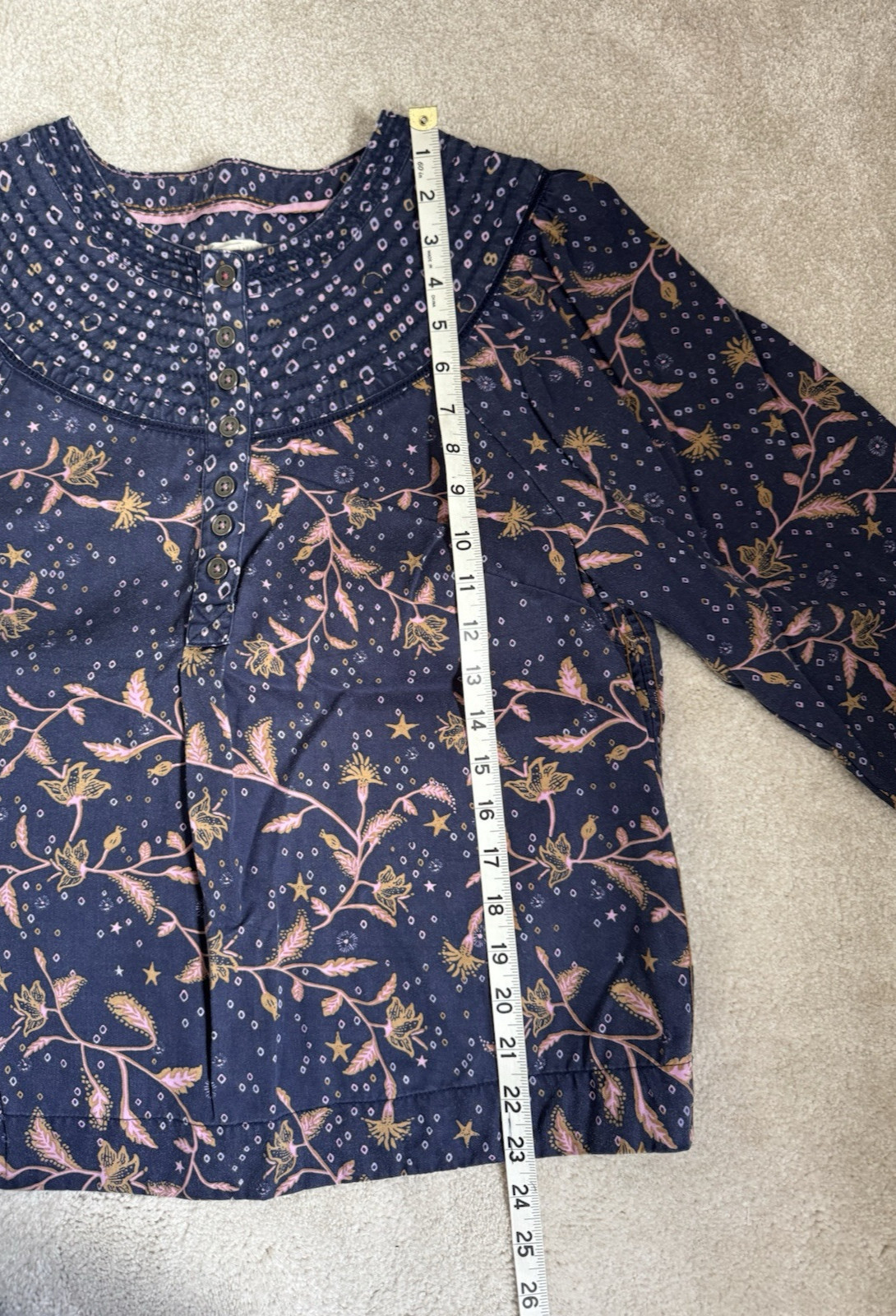 WHITE STUFF NAVY PATTERNED LONG SLEEVE TOP SIZE 10 VGC