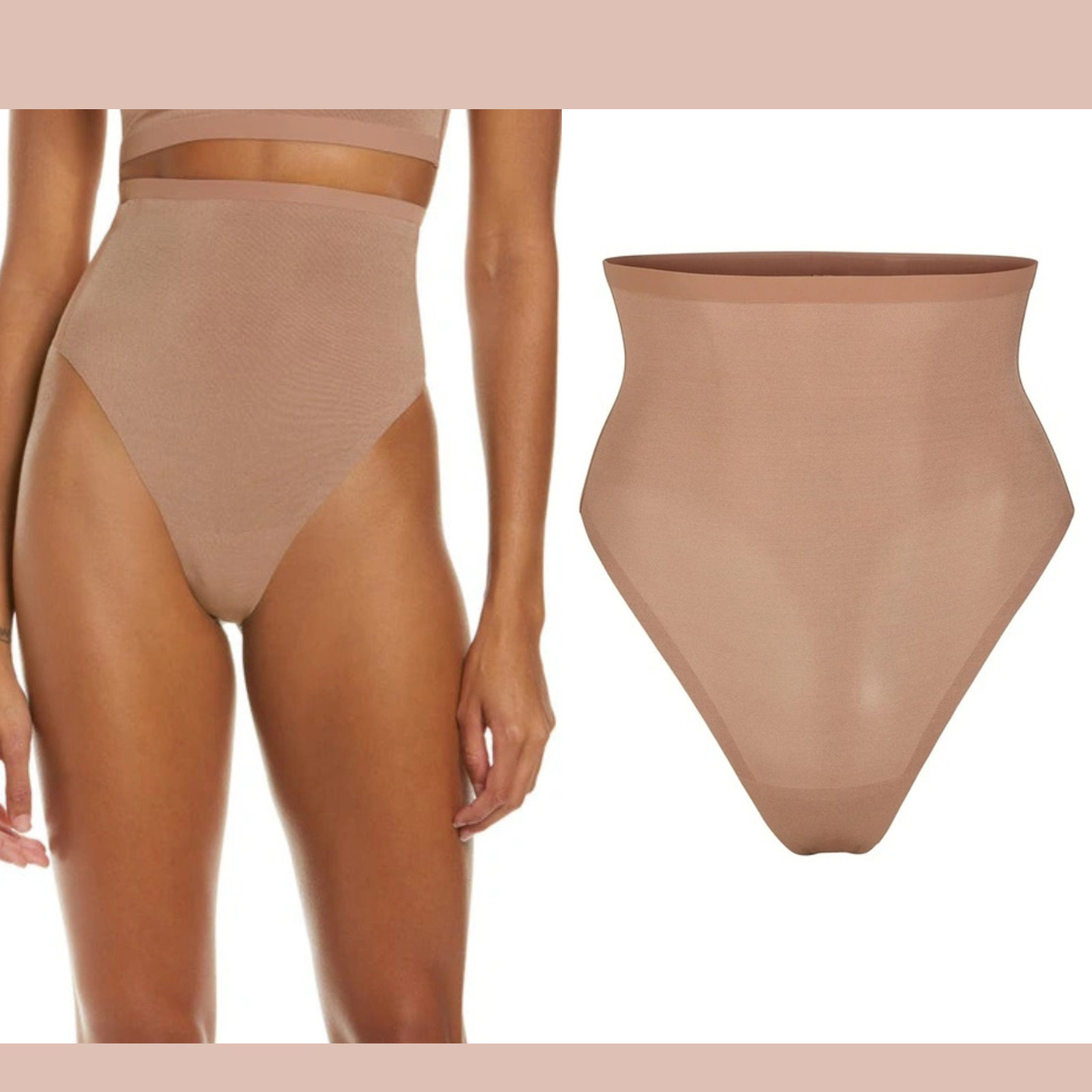NEW $72 SKIMS [ 2PC Small ] Scuplt + Mesh High Waist Thong Sienna + Onyx #T2032