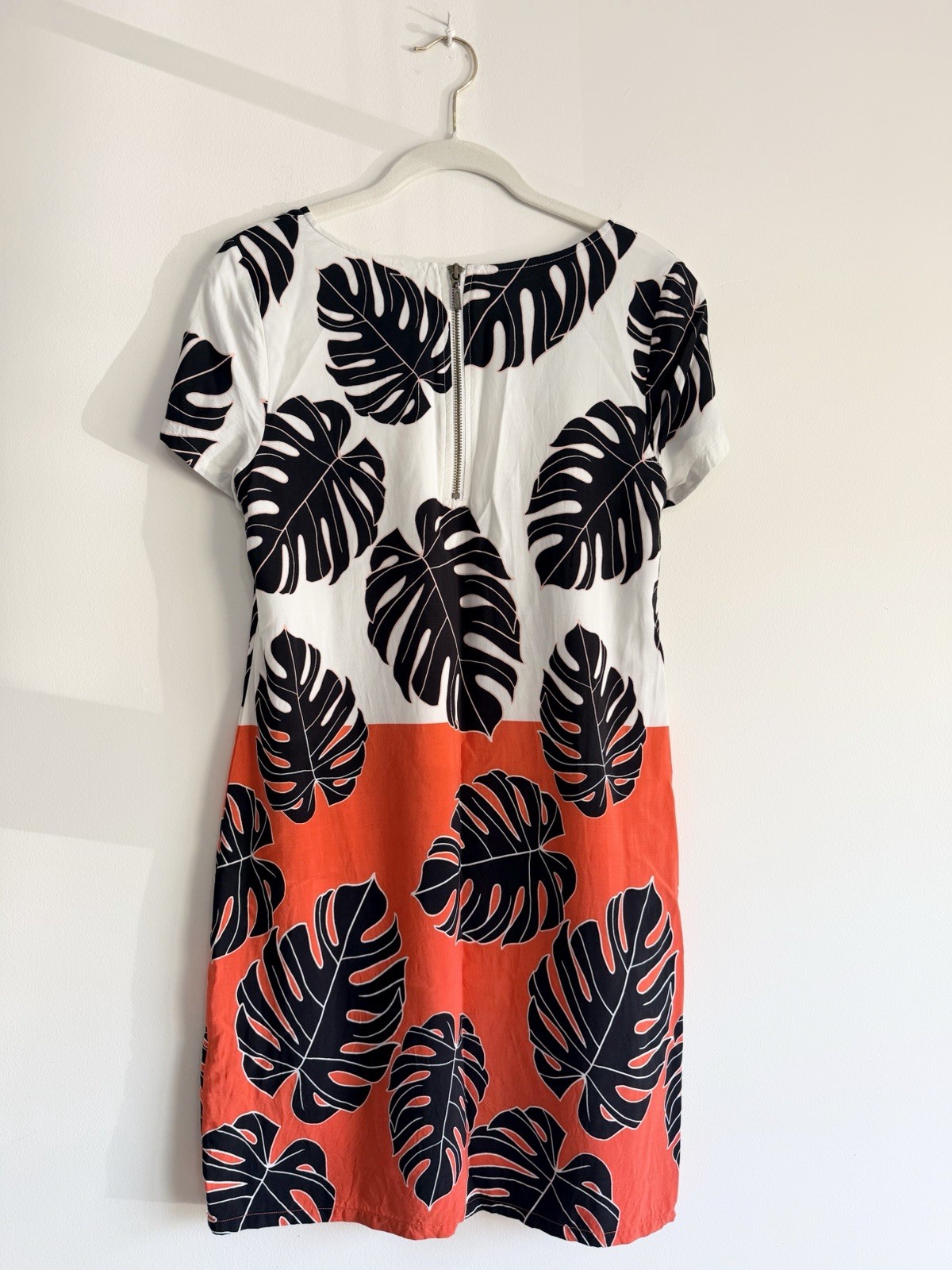 Old Navy Petite S Tropical Floral Shift Dress White Orange Black Lined Back Zip