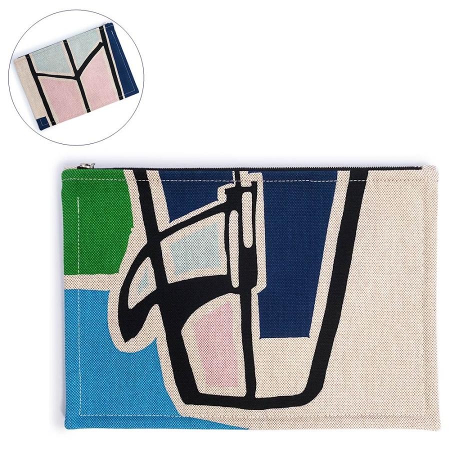 Hermes Yachting 3 Surf GM Flat Pouch Bag Beige Multicolor Cotton With Box 99