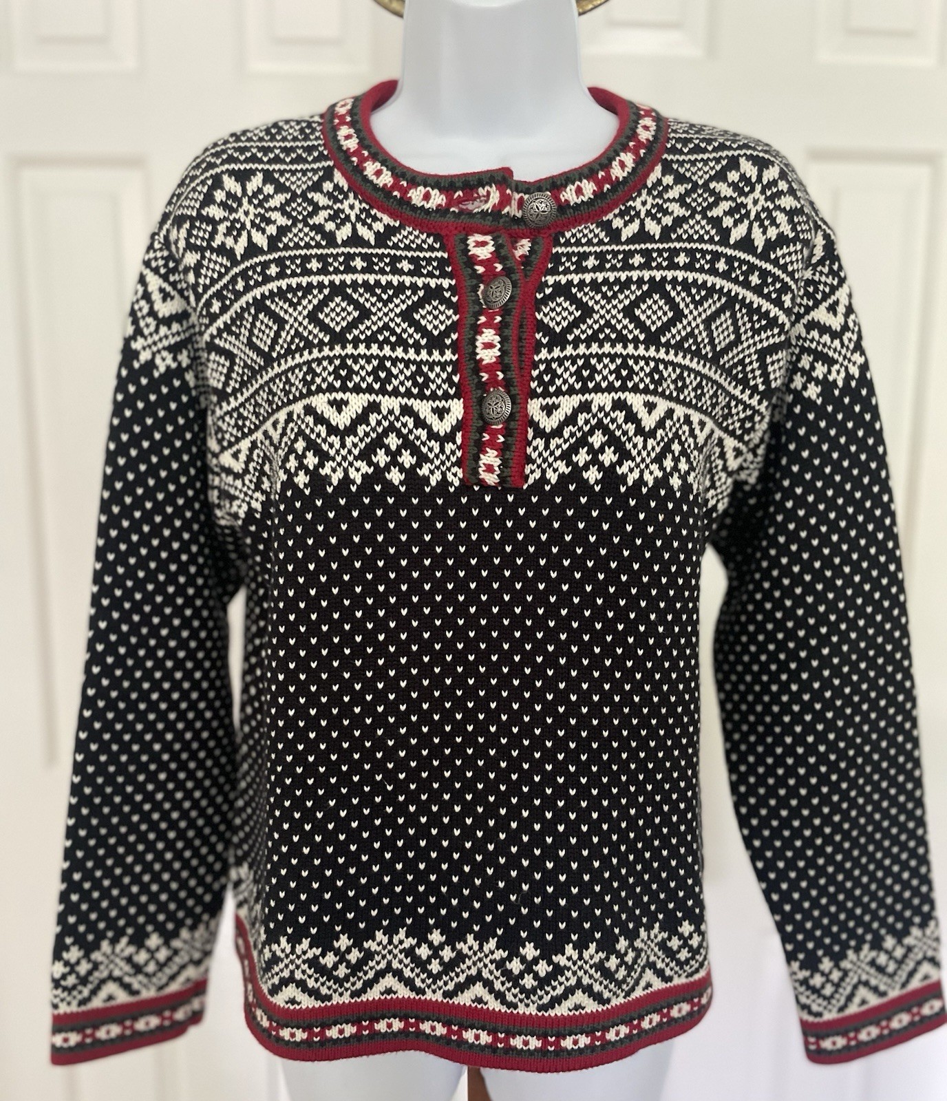 VTG 90’s L L Bean- Fair Isle Nordic Sweater – Women’s M – Cotton- Hong Kong