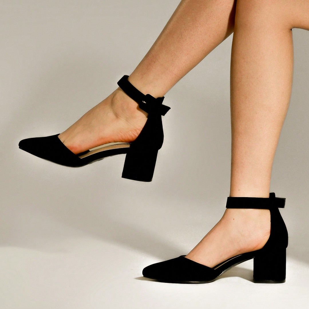 Women Pointed Toe Chunky Block Heels Wedding Party Ankle Straps Dress Pumps