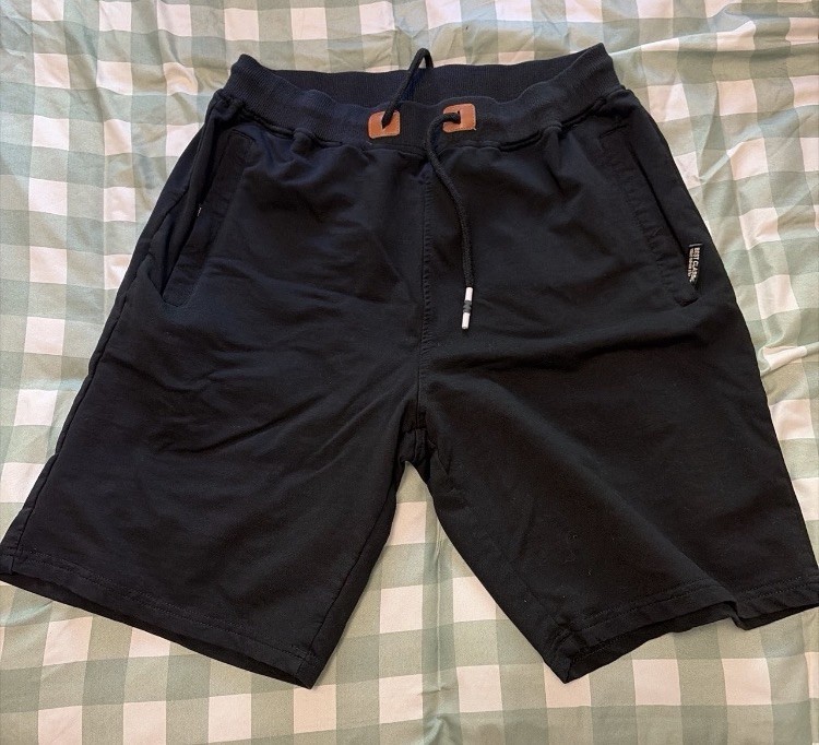 Men’s Black Sweat Shorts Cotton Blend Drawstring Elastic Waist Pockets
