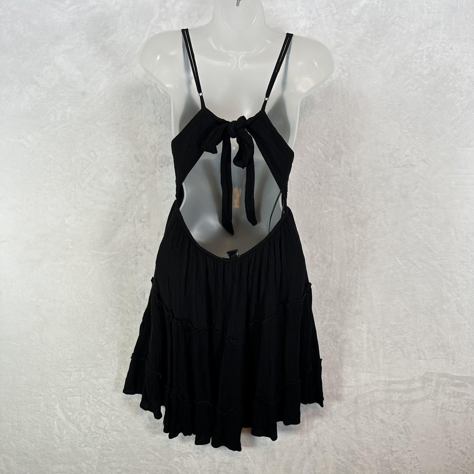 Streetwear Society Dress Womens Medium Black Crochet Ruffle Tie Back Boho Beachy