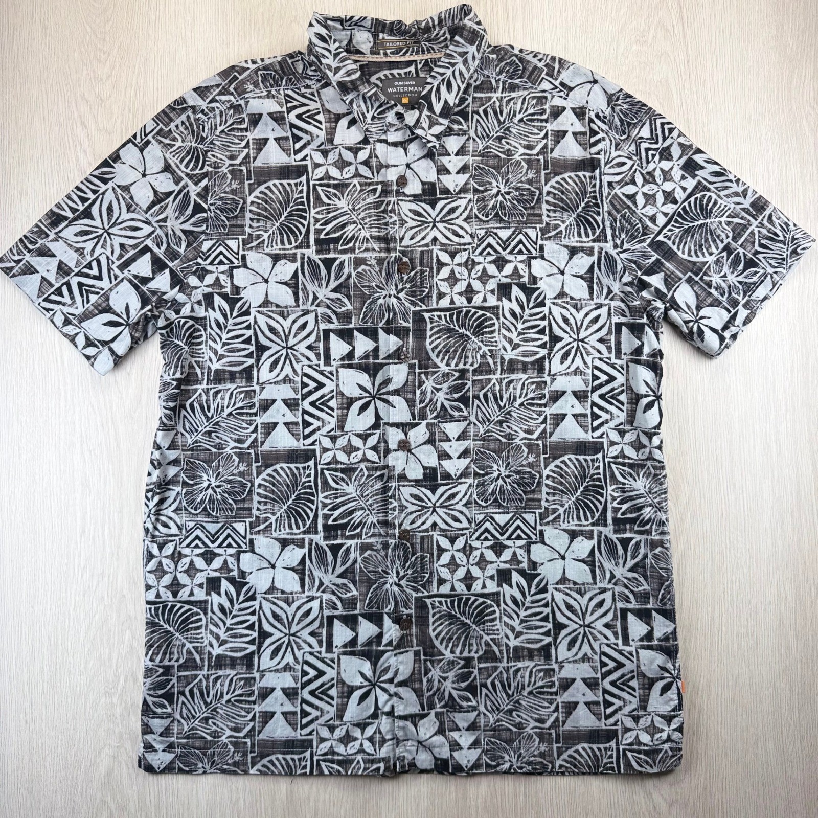 Tropical Button Up Quiksilver Waterman Mens Lg Tailored Fit Linen Blend Shirt