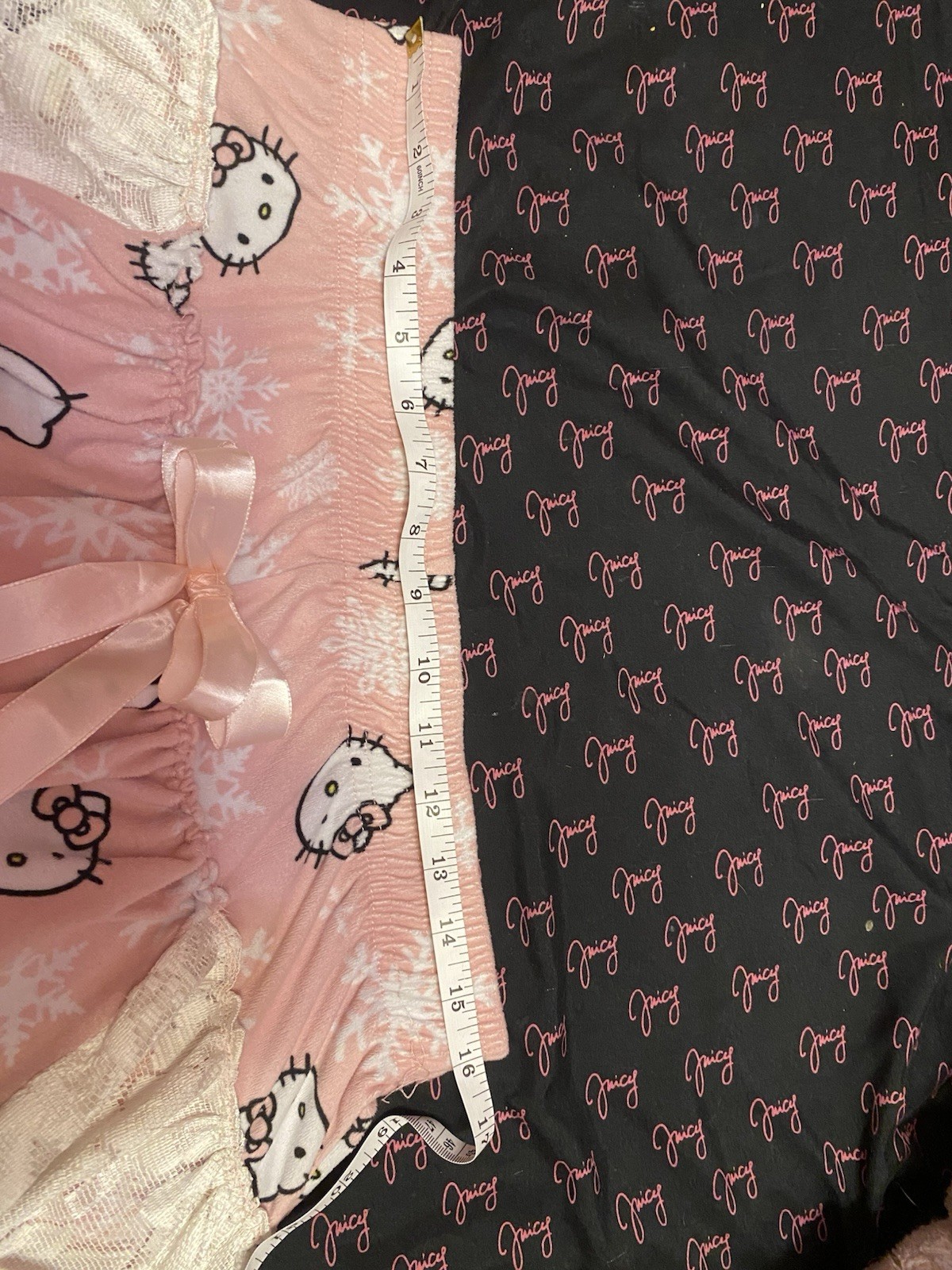 Handmade Warm Hello Kitty Sanrio Coquette White and Pink Lace Skirt With Bow