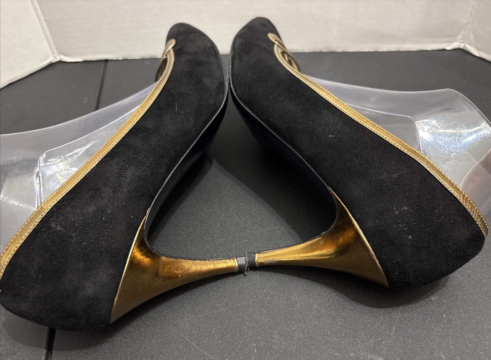 CLAUDIA CIUTI Black Suede & Gold Pointed Toe Heels Pumps Size 9.5 M