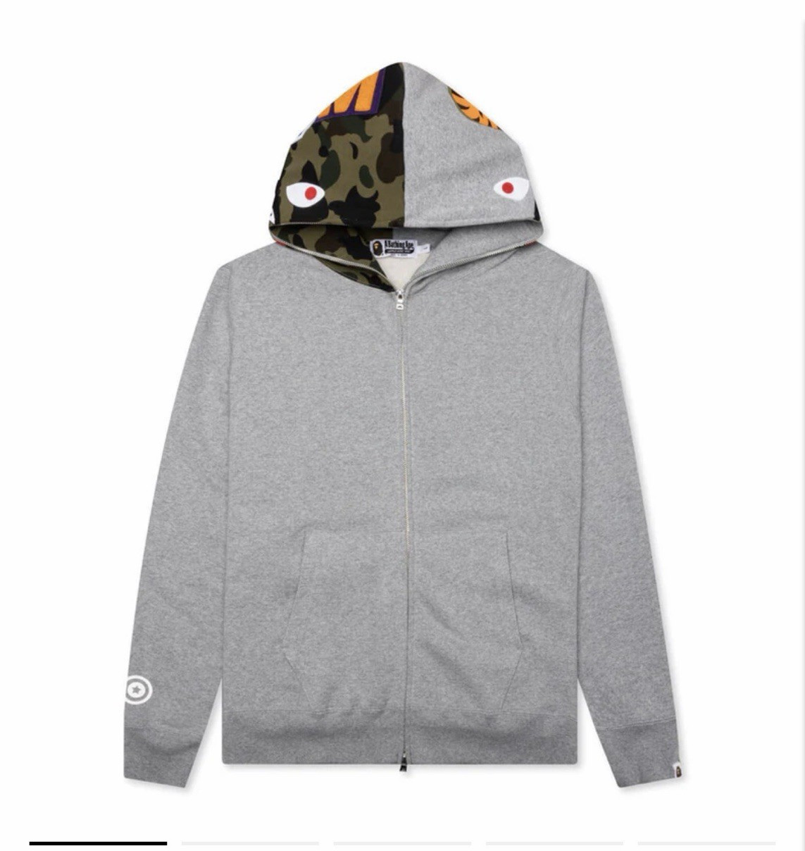 A Bathing Ape BAPE Shark Full Zip Hooded Logo Hoodie Gray Cotton Men’s M