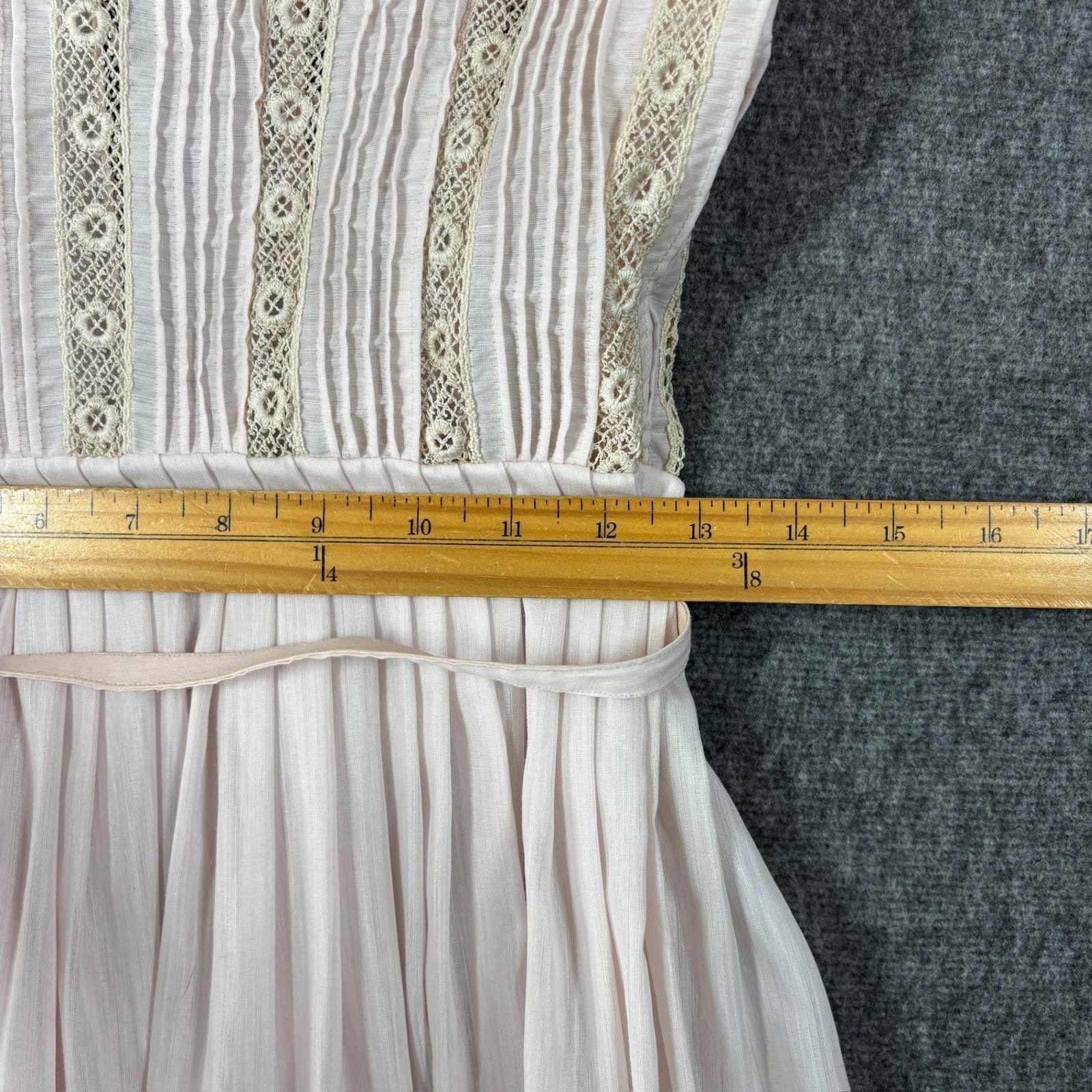 Vintage 50s L’Aiglon Petites Pink Lace Pleated Midi Dress Womens Small