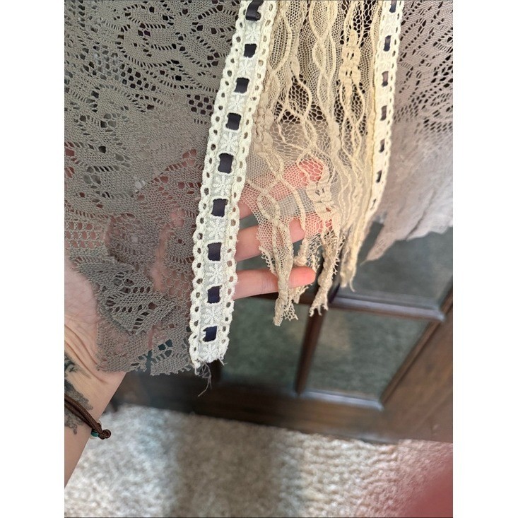 Pretty Angel Taupe Lace Beaded Boho Flutter Sleeve Top Large Womens Romantic