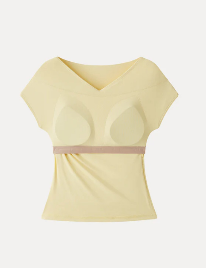 Oglmove SkinKiss Surplice V-Neck Ruching Bra Top, Butter Yellow Color, New