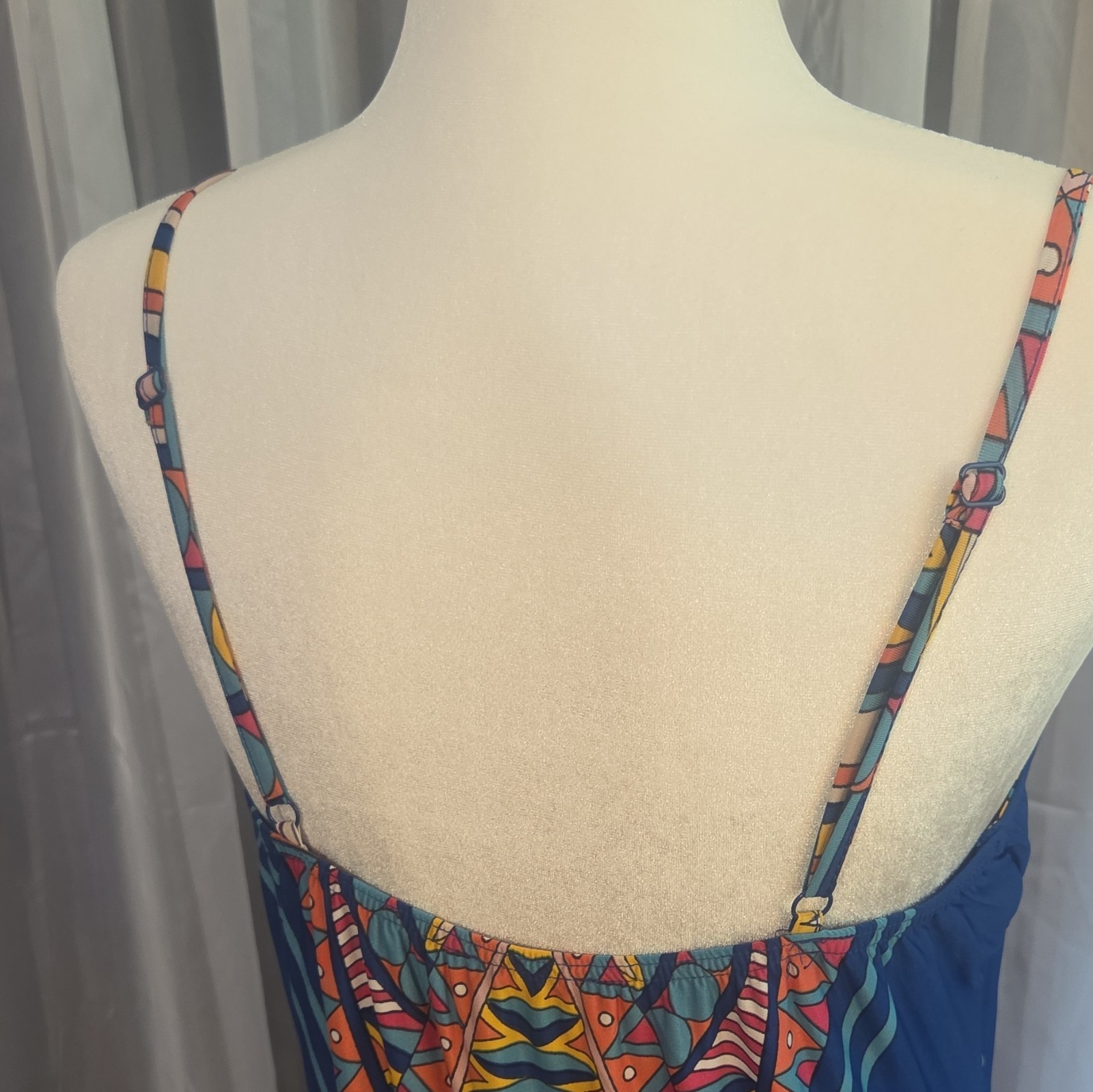 Womens Multicolor Blue Geometric Graphic Print Sleeveless Round Neck Maxi Dress