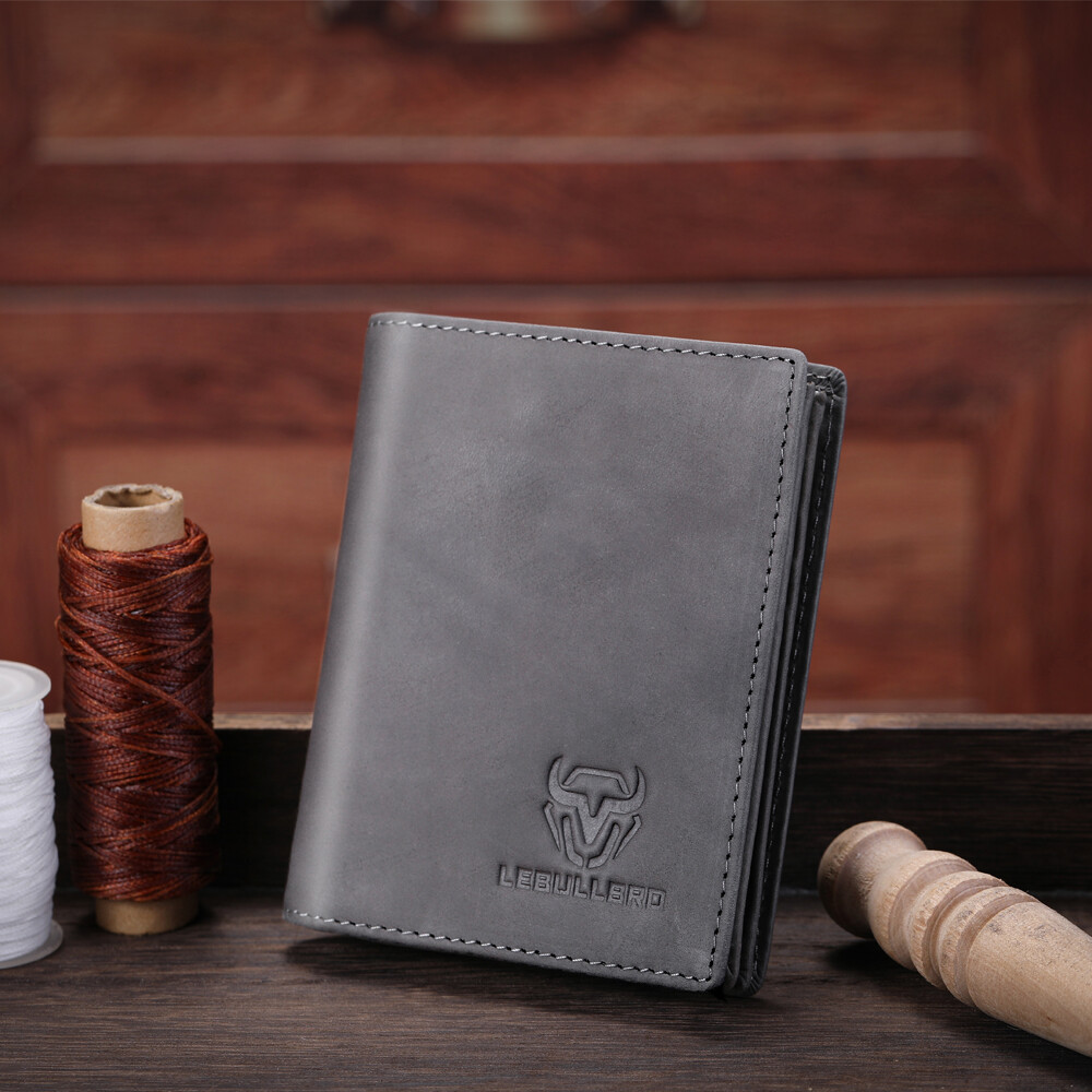 Mens Cowhide Leather Wallet RFID Blocking ID Card Holder Coin Purse Thicken New