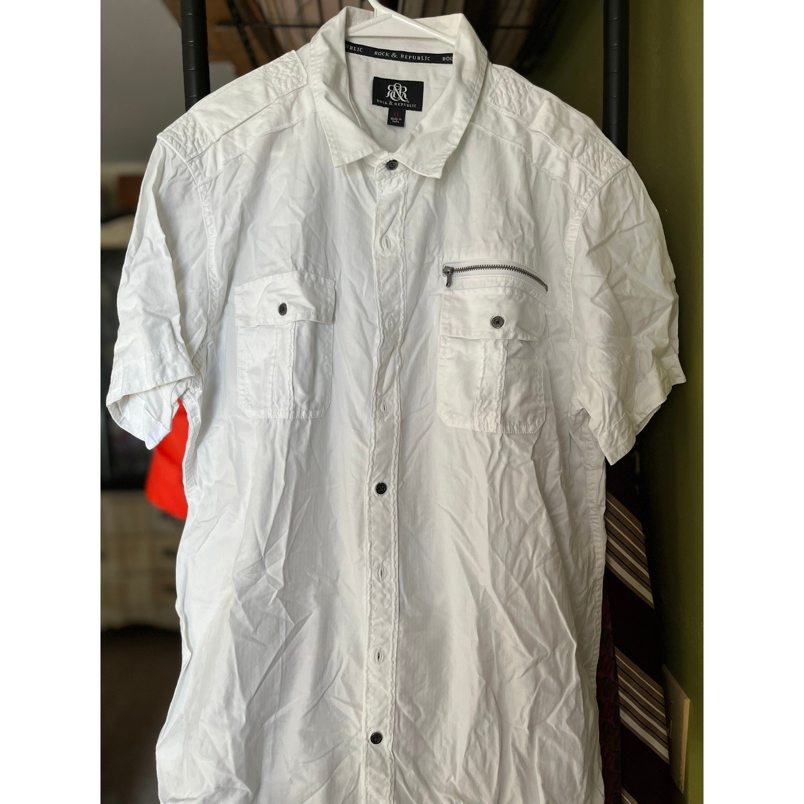 Rock & Republic White Short Sleeve Button Up Shirt Menswear Casual