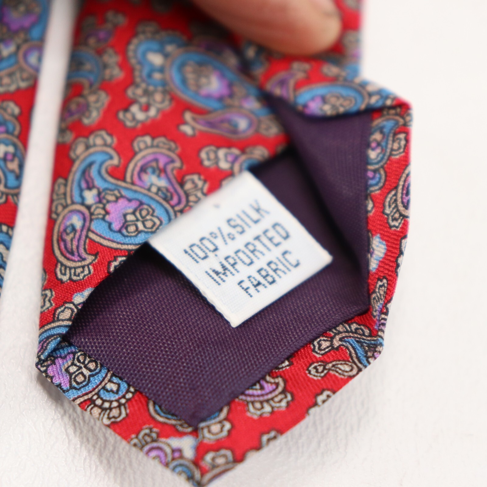 Vintage Evan Piccone Tie Mens 56 in Silk Red Blue Purple Paisley Floral Wide