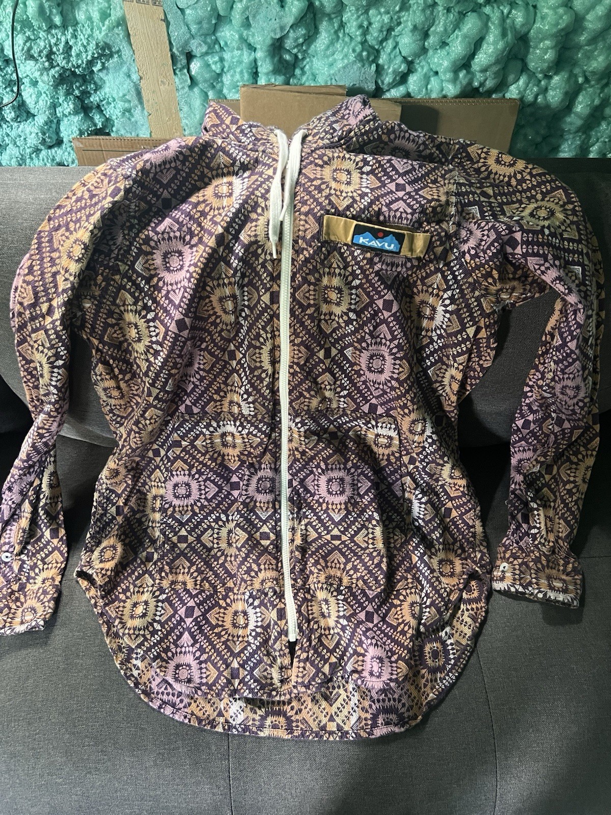 KAVU Saratoga Women’s Full Zip Hooded Drawstring Hoodie Purple/Beige M