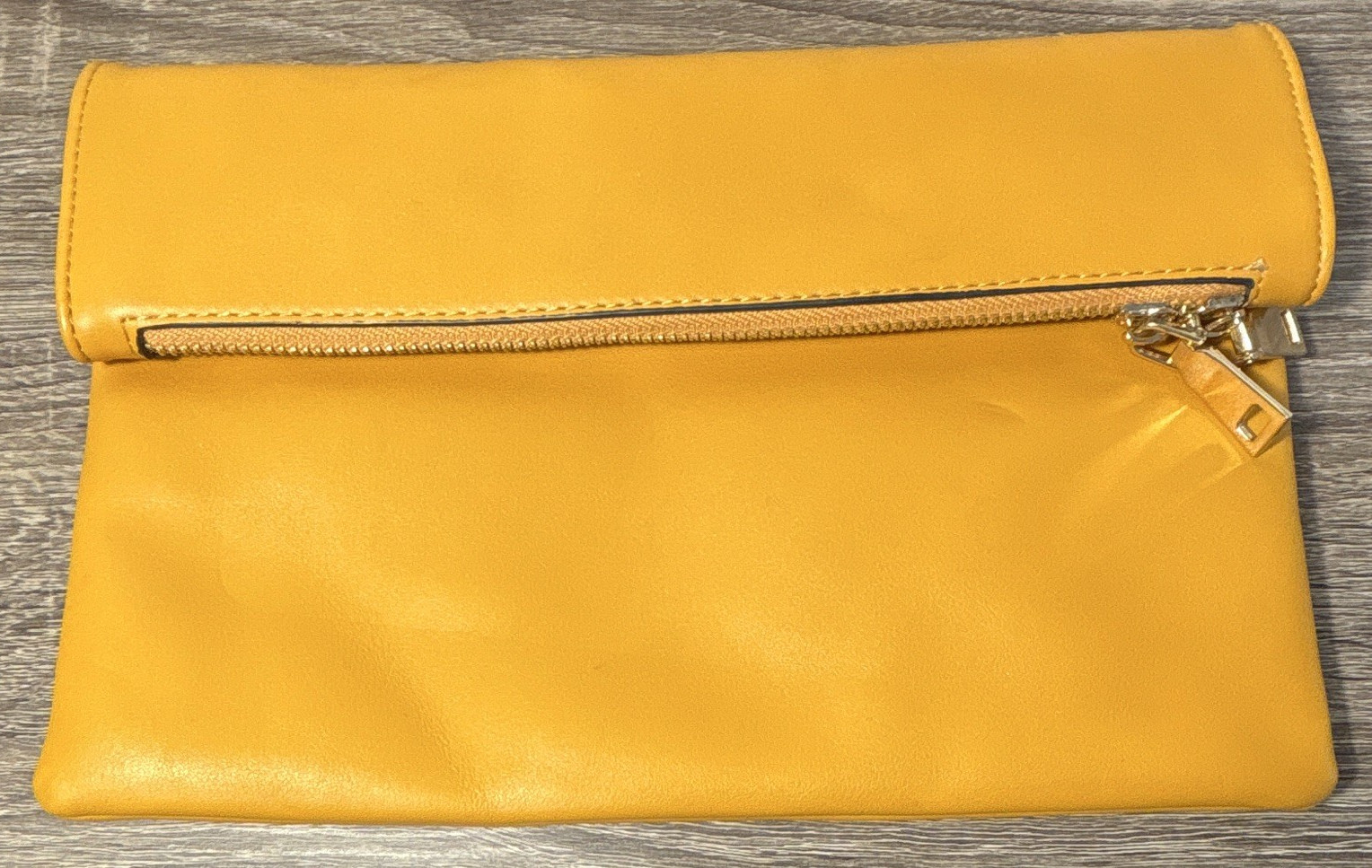 Yellow Foldover Clutch Purse w/ Detachable Gold Chain Strap, Zip Pocket
