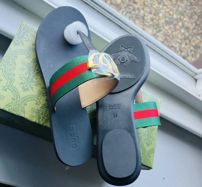 Gucci Women’s Web Stripe Flip Flop Sandals Red Green Size 9us 40eu Black
