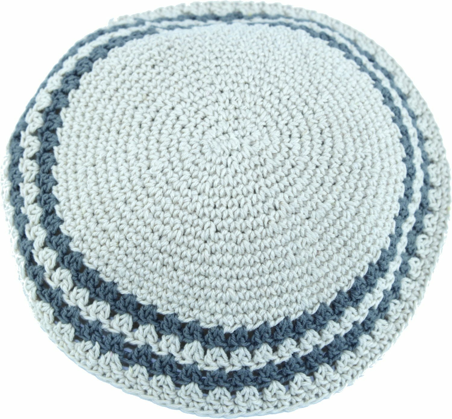Beige / Dark Grey 17cm DMC 100% Knitted Cotton Kippah Torah Chabad CapJewish