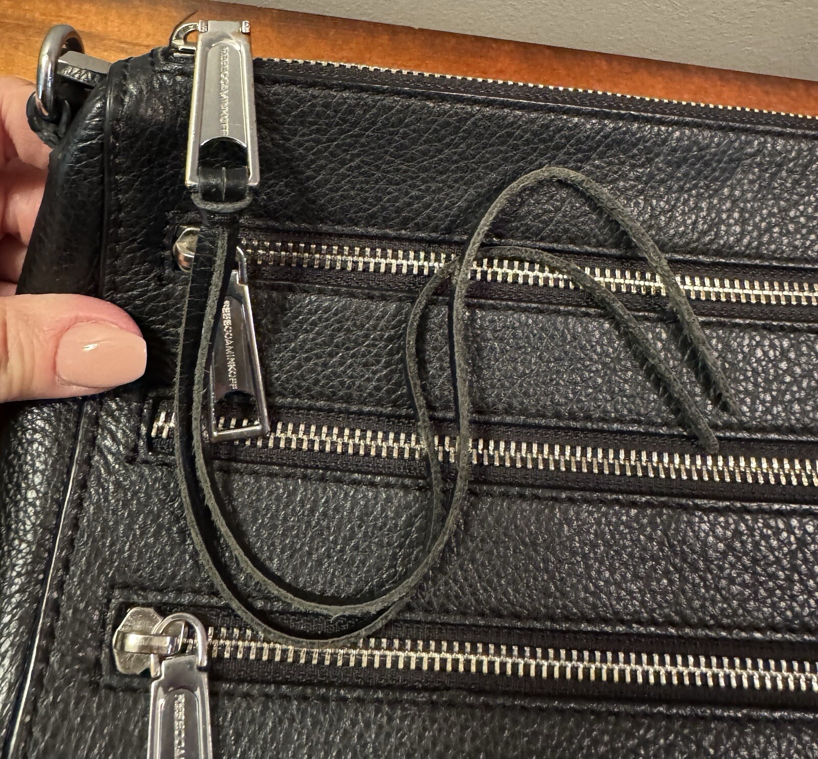 Rebecca Minkoff Black Pebbled Leather Triple Zipper Chain Strap Crossbody Bag