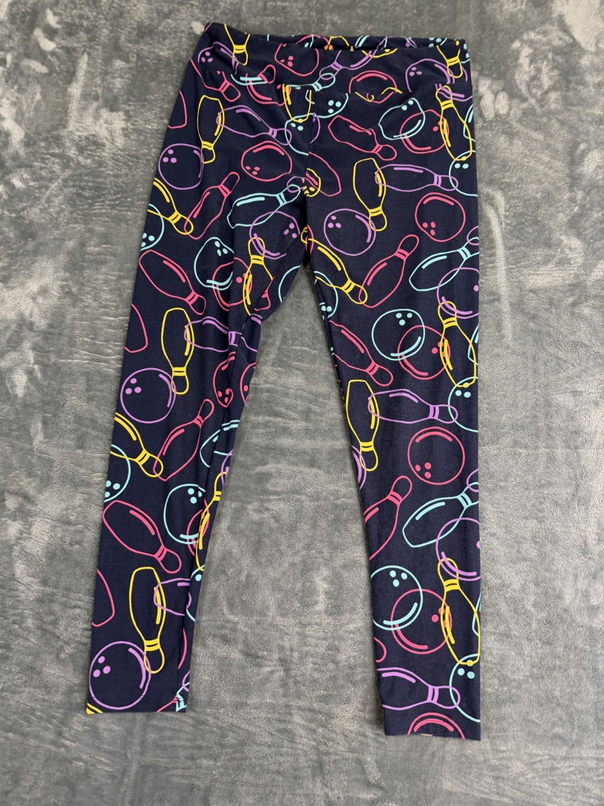 LuLaRoe Womens Navy Bowling Print Leggings TC