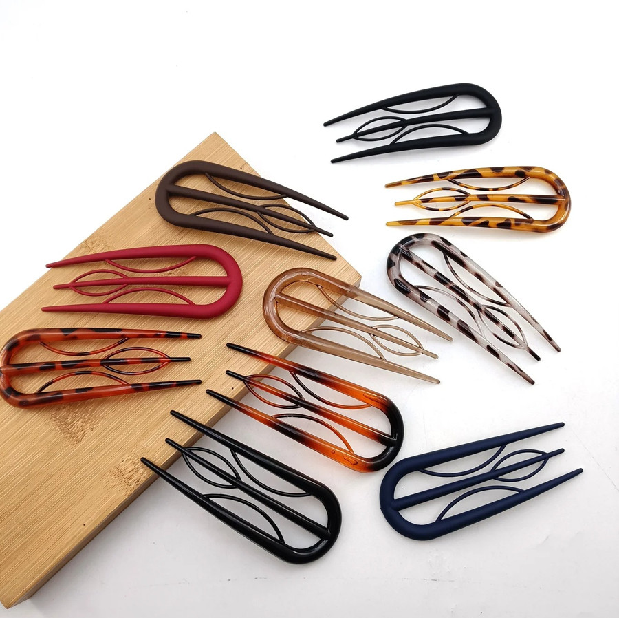 4pcs U-Shaped Hair Stick Fork Set Geometric Plastic Hair Pins – Hair Accessories