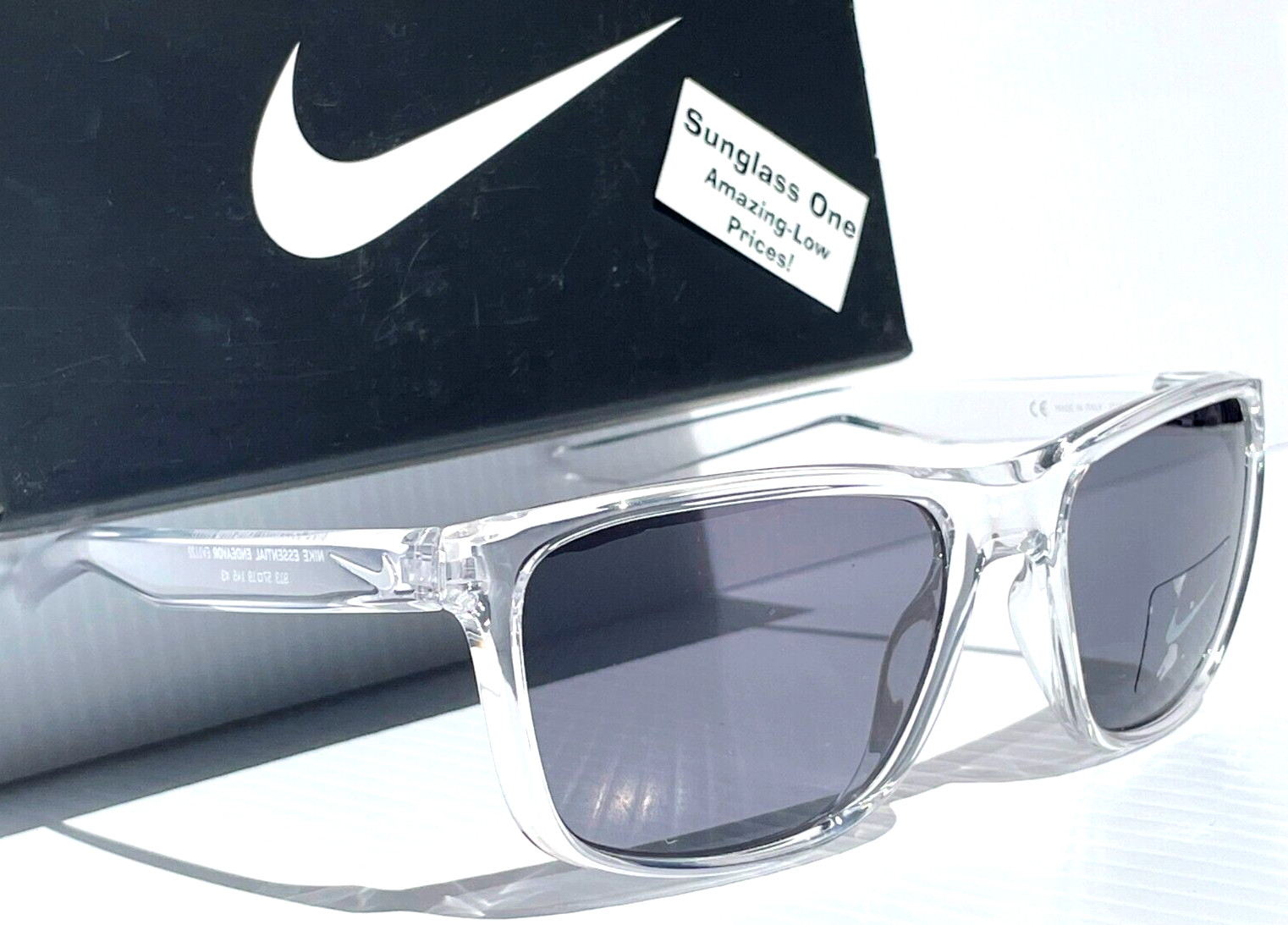 NEW NIKE ESSENTIAL ENDEAVOR Shiny Clear Frame Grey Lens Sunglass EV1122 913