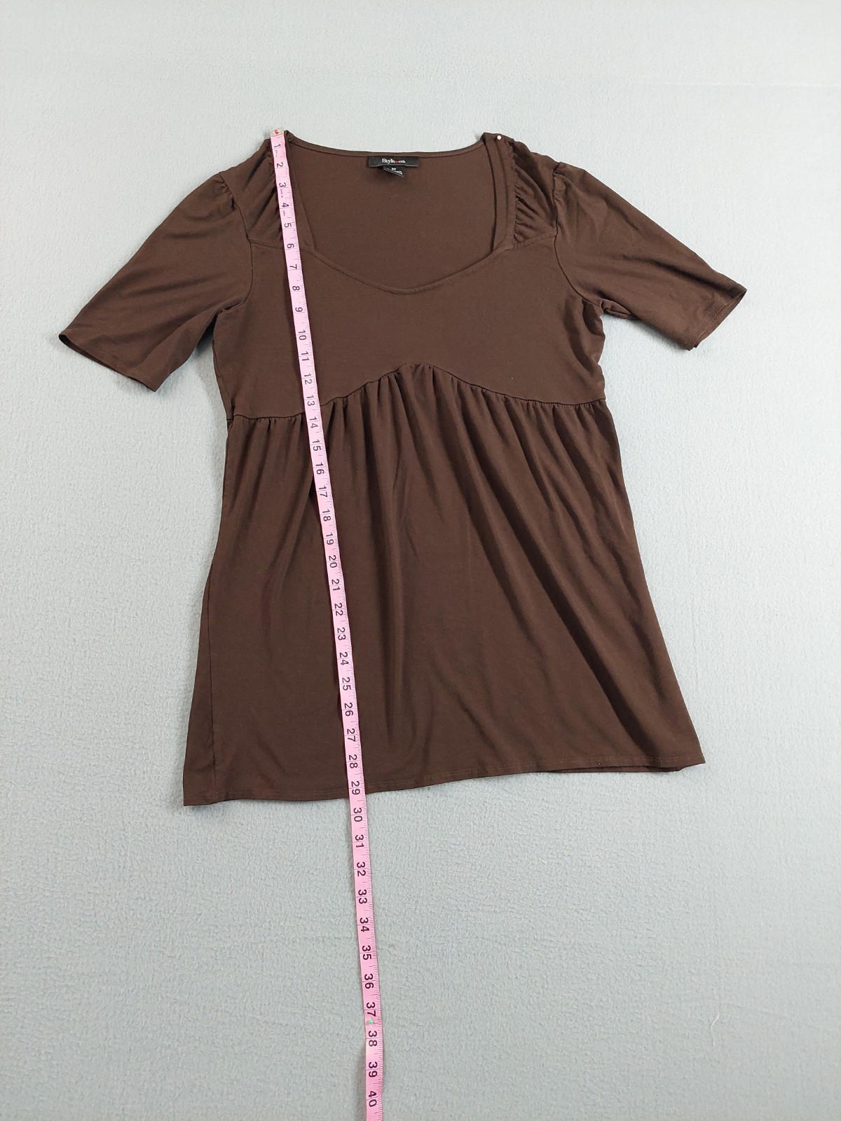 Style&Co Women Tunic Top M Brown Empire Waist Scoop Neck Short Sleeve Casual