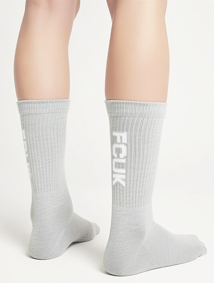 FCUK | Mens Grey Melange Cushioned Crew Gym Sports Socks | Size UK 7-11 EU 40-46