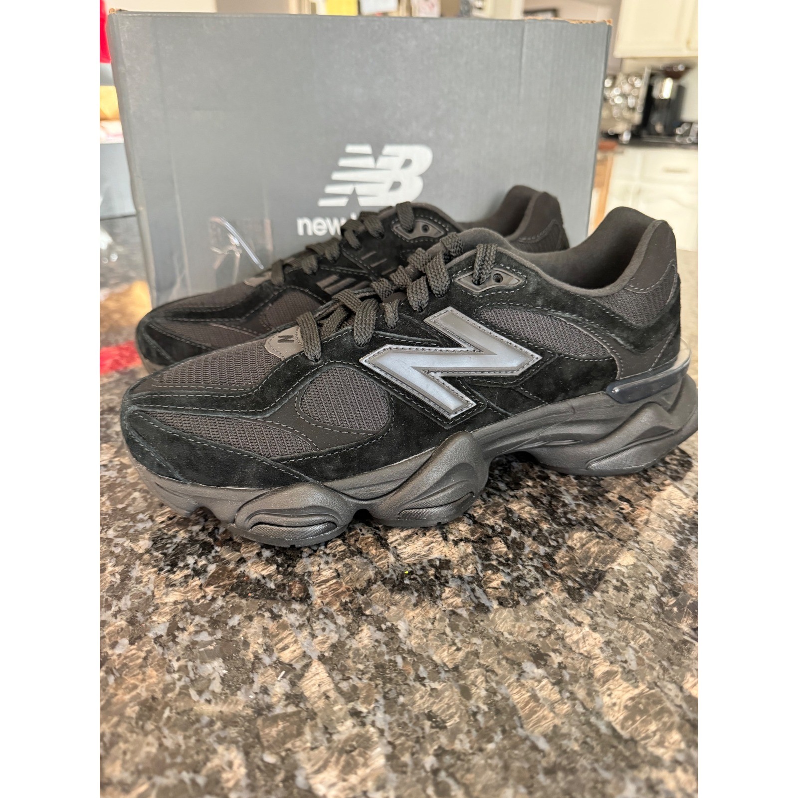 New Balance 9060 Triple Black Suede Mesh Sneakers U9060BPM Mens 10 Womens 11.5