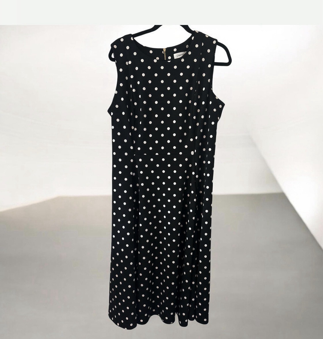 Calvin Klein Polka Dot Fit & Flare Midi Dress Round Neck Sleeveless 14