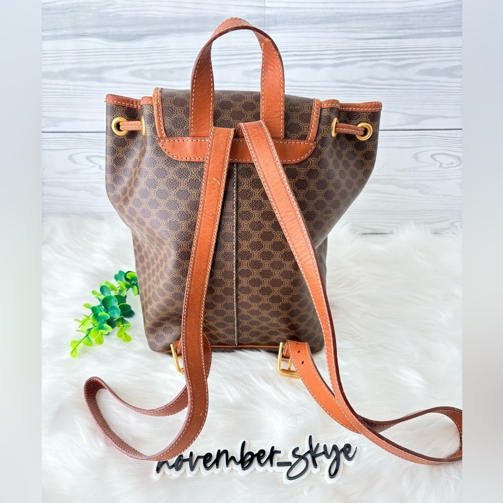 Celine Vintage Macadam PVC Leather & Canvas Backpack with COA