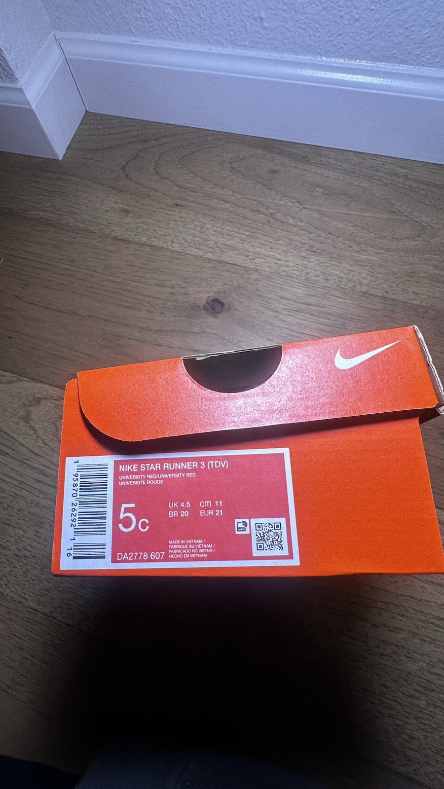 Nike Star Runner 3 TDV Baby Toddler Shoes University Red Grey Size 5c DA2778-607