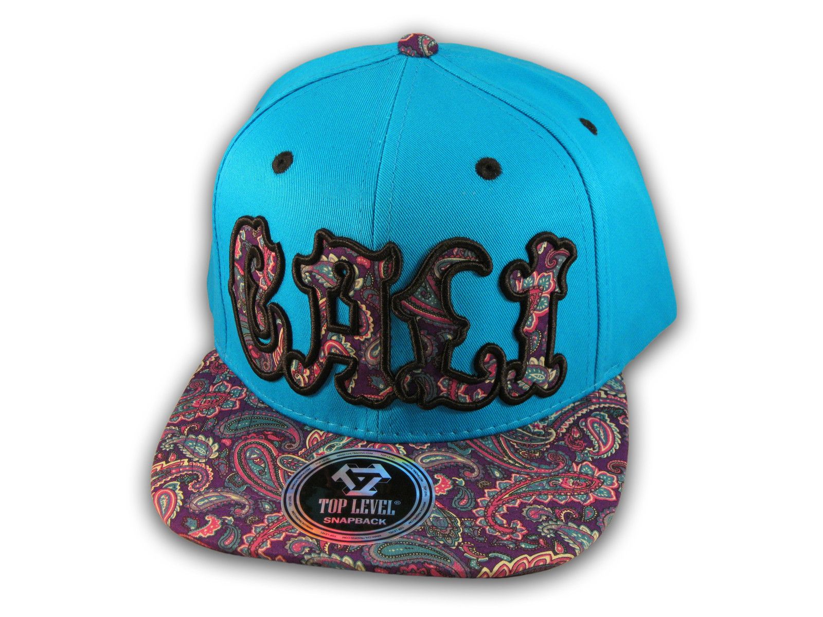 Cali Script Blue California Republic with Purple Paisley Snapback Hat
