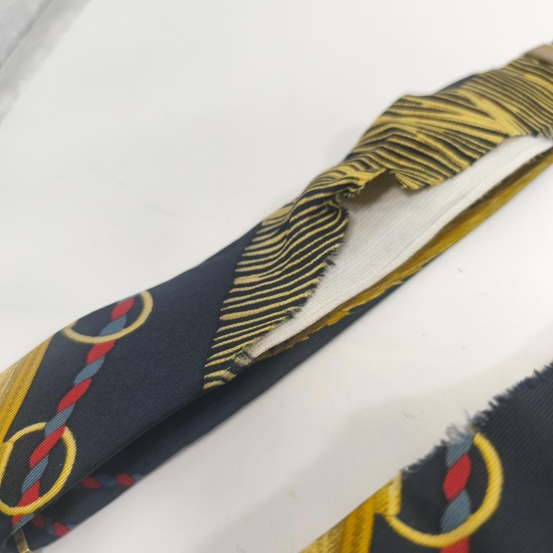 Hermes Paris Silk Suspenders Black Multicolor All Over Pattern Length 82cm w/Box