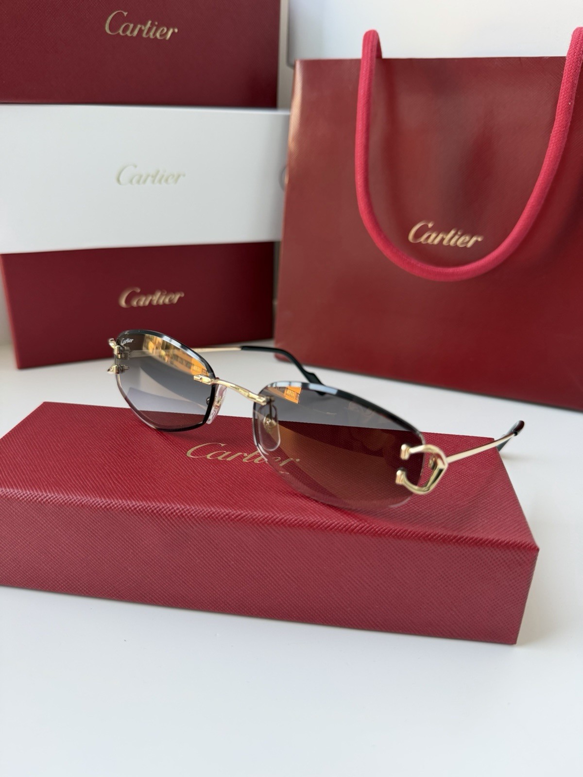 CARTIER C De Cartier CT0467S 001 Gold Grey Lens Women Sunglasses AUTHENTIC
