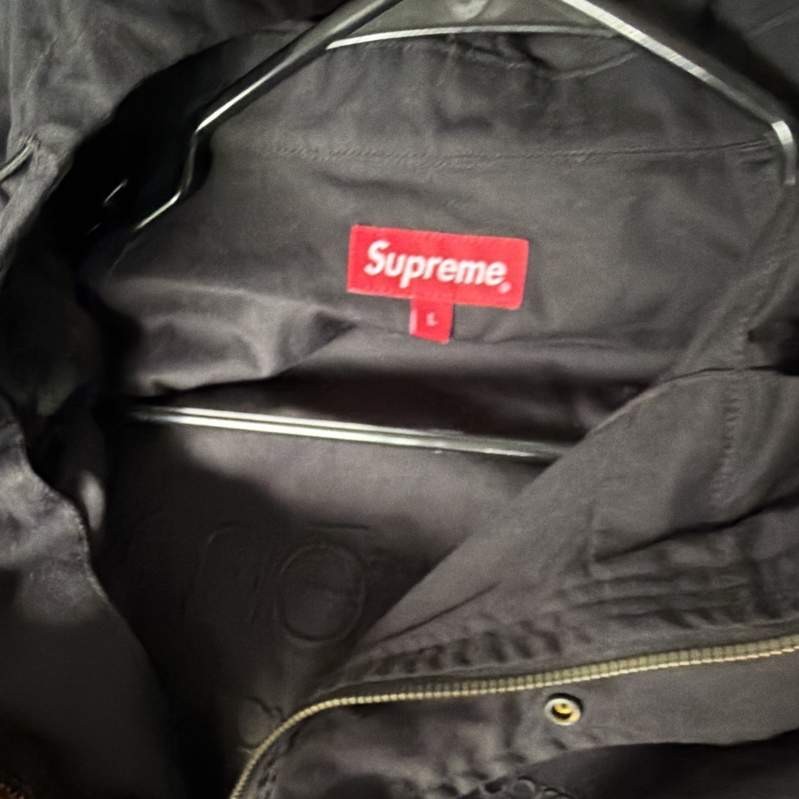 Supreme Men’s Black Hooded Parka Jacket L Zip/Snap Embroidered Logo Pockets