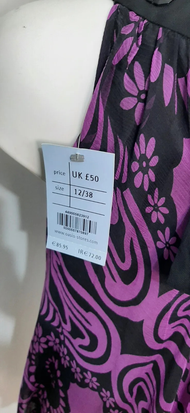 OASIS Pure Silk Sleeveless Top Tunic Pussy Bow Floral Black Purple 12 New NWT