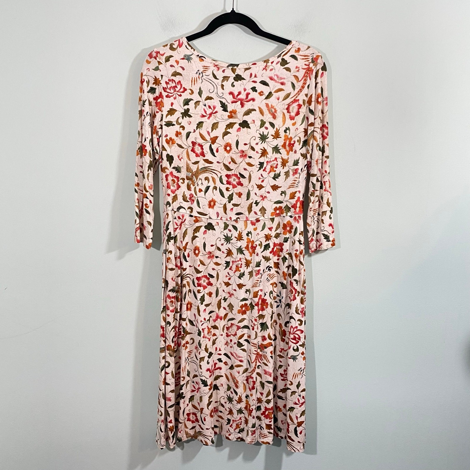 Peruvian Collection Women Bird Flower Quarter Sleeve Cotton Dress Size M
