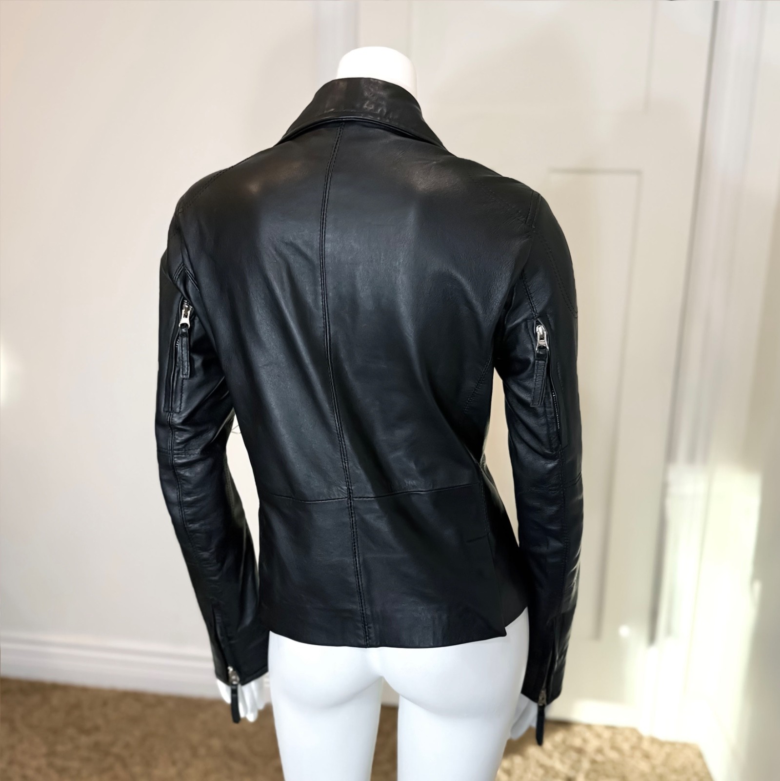 SOFT LEATHER MOTORCYCLE JACKET S Women’s Grunge Biker Moto Zipper Grunge Retro