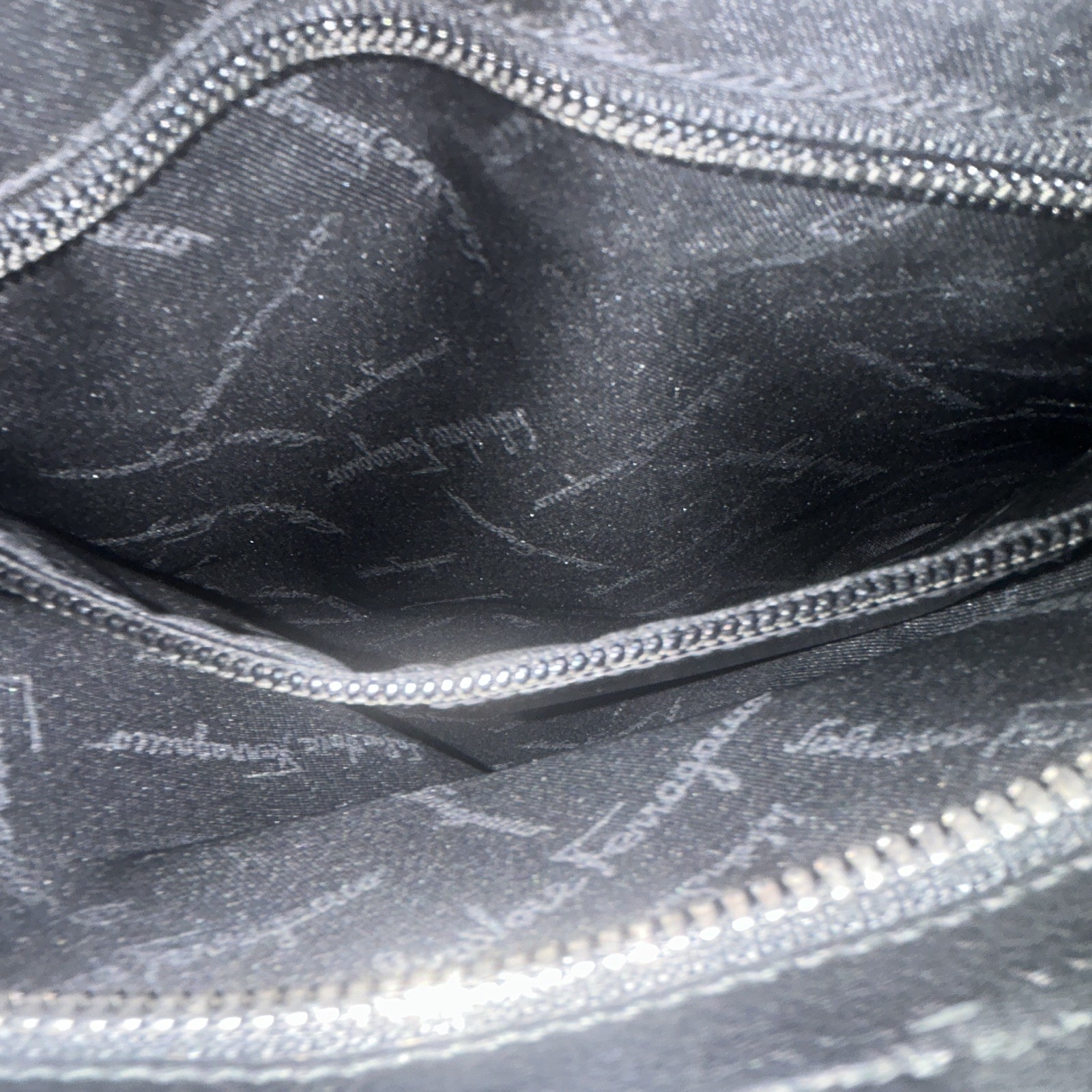 Salvatore Ferragamo Black Shoulder Bag Medium Zip Silver Hardware Logo Strap