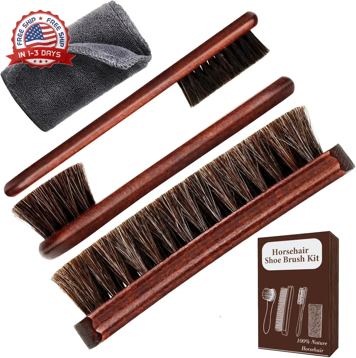 4-Piece 100% Horse Hair Shoe Brush Kit for Leather Care – Professional Dauber Ap